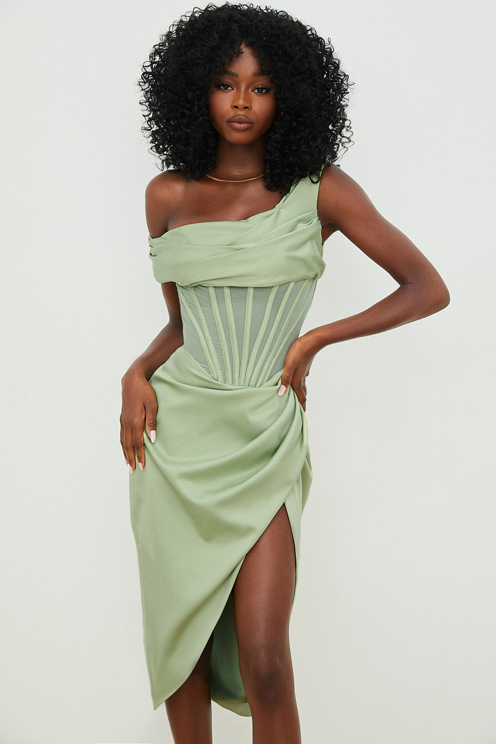 Nerys | Asymmetrical Draped Midi Corset Dress