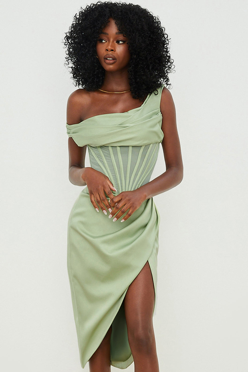Nerys | Asymmetrical Draped Midi Corset Dress