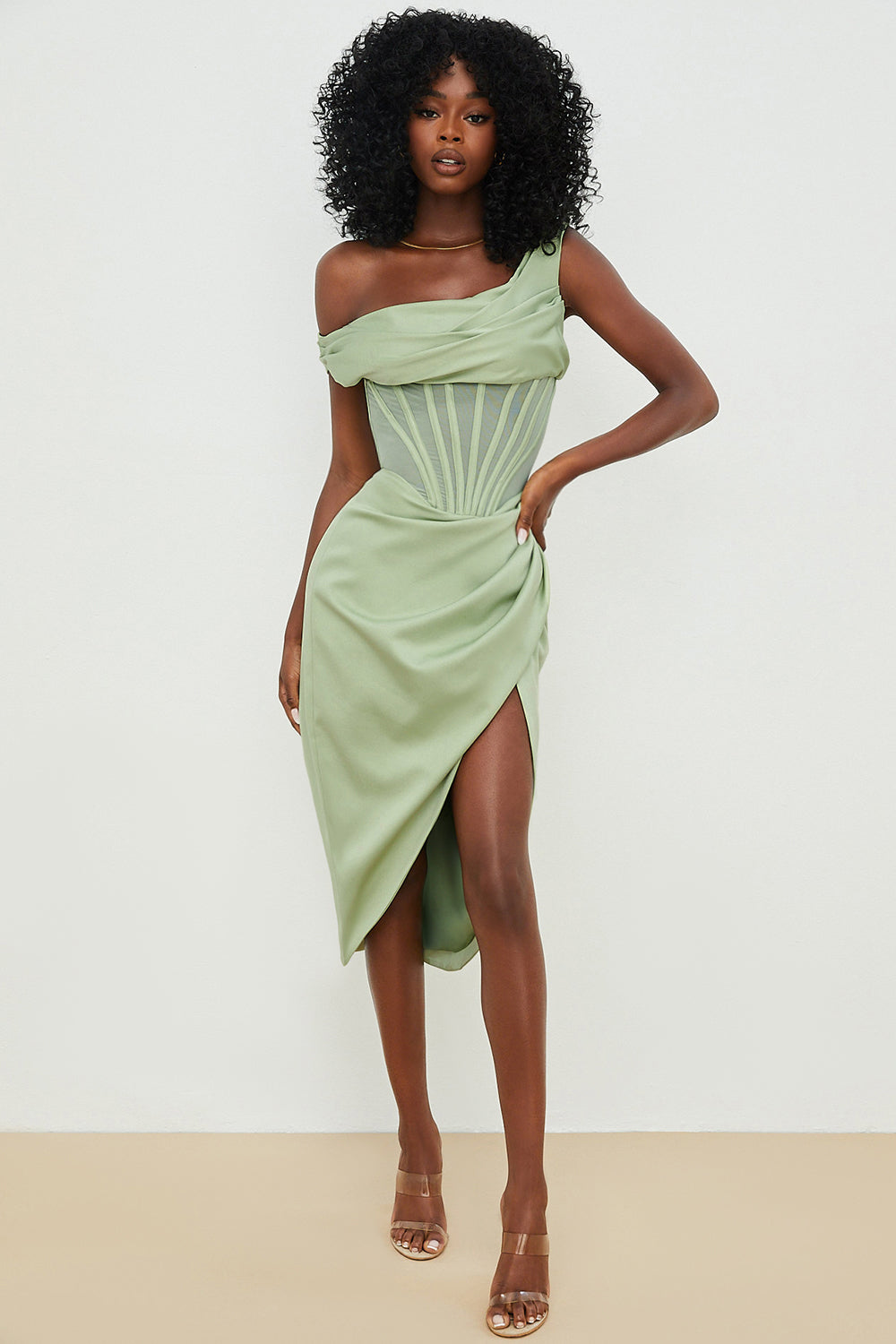 Nerys | Asymmetrical Draped Midi Corset Dress