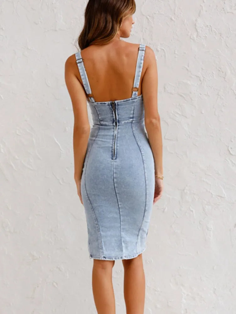 Lillian | Adjustable Straps Denim Dress