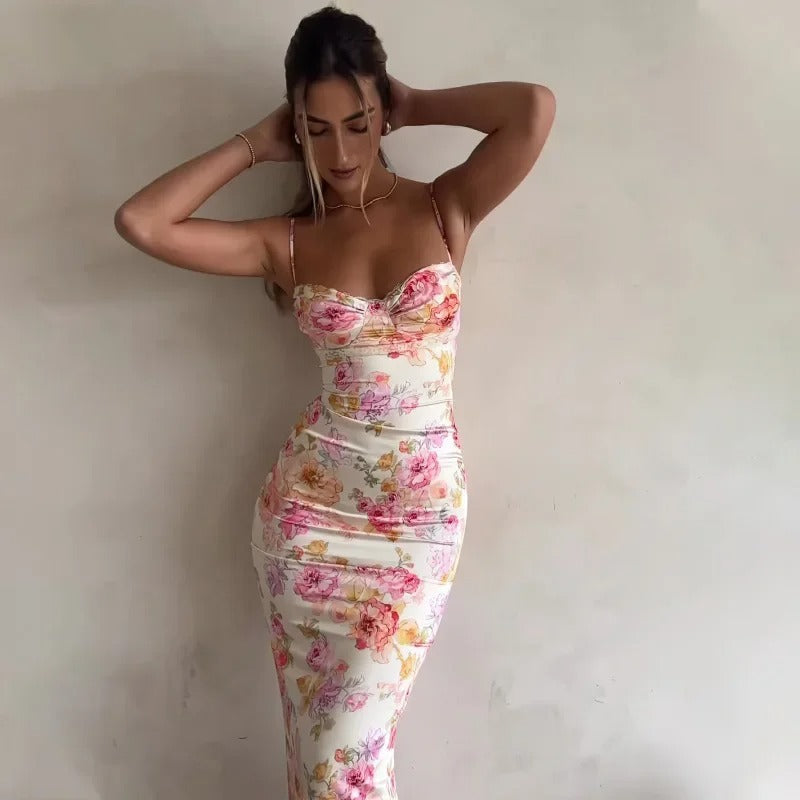 Leontine | Elegant Floral Maxi Dress with Lace Trim