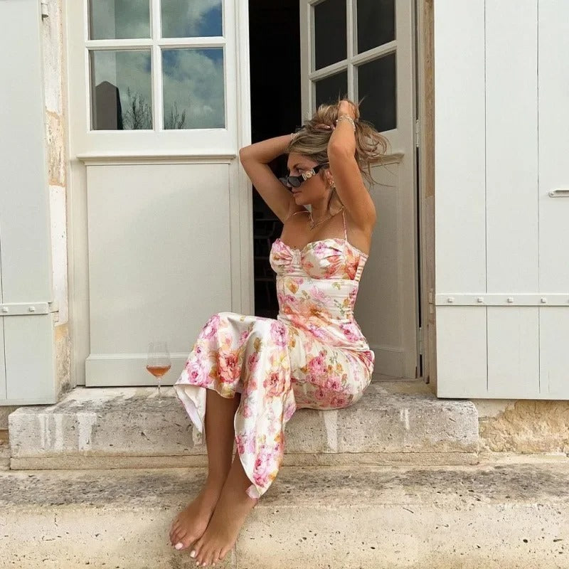 Leontine | Elegant Floral Maxi Dress with Lace Trim