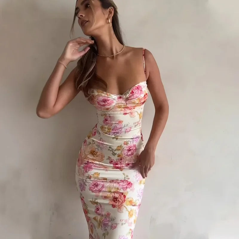 Leontine | Elegant Floral Maxi Dress with Lace Trim