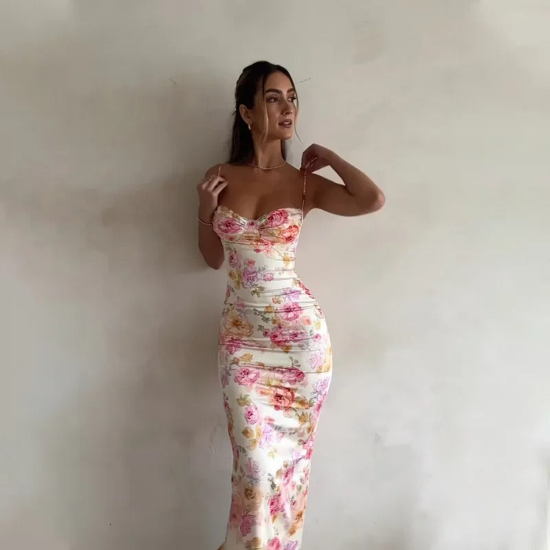 Leontine | Elegant Floral Maxi Dress with Lace Trim