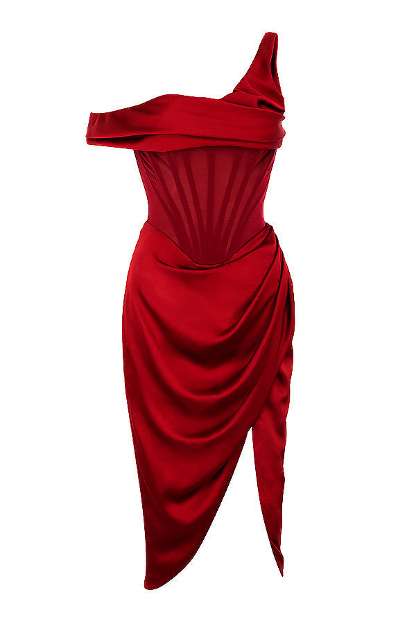 Nerys | Asymmetrical Draped Midi Corset Dress