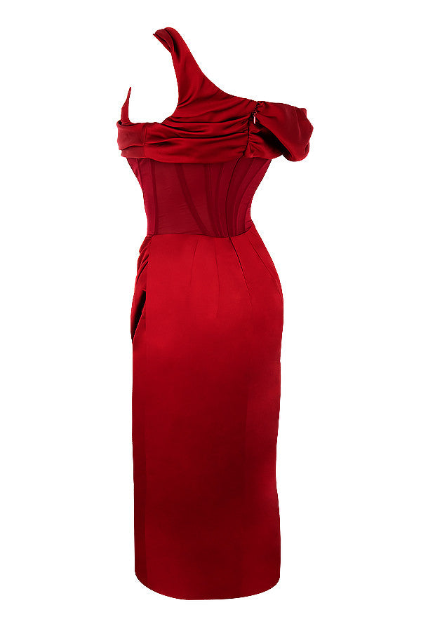 Nerys | Asymmetrical Draped Midi Corset Dress