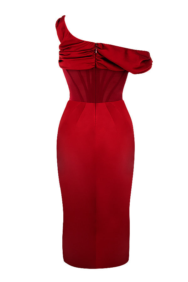 Nerys | Asymmetrical Draped Midi Corset Dress