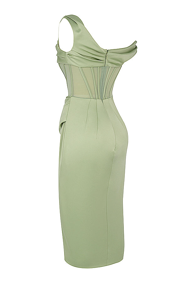 Nerys | Asymmetrical Draped Midi Corset Dress