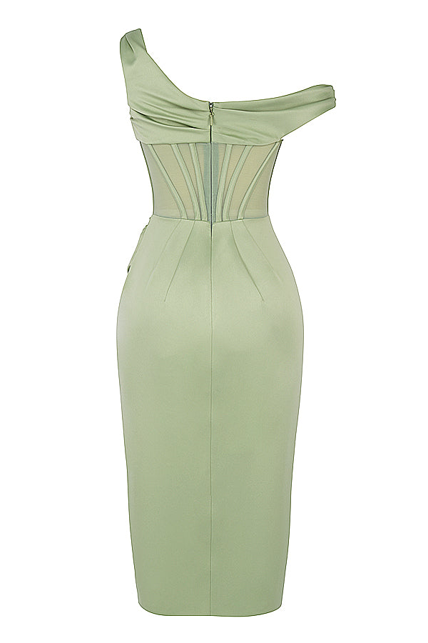 Nerys | Asymmetrical Draped Midi Corset Dress