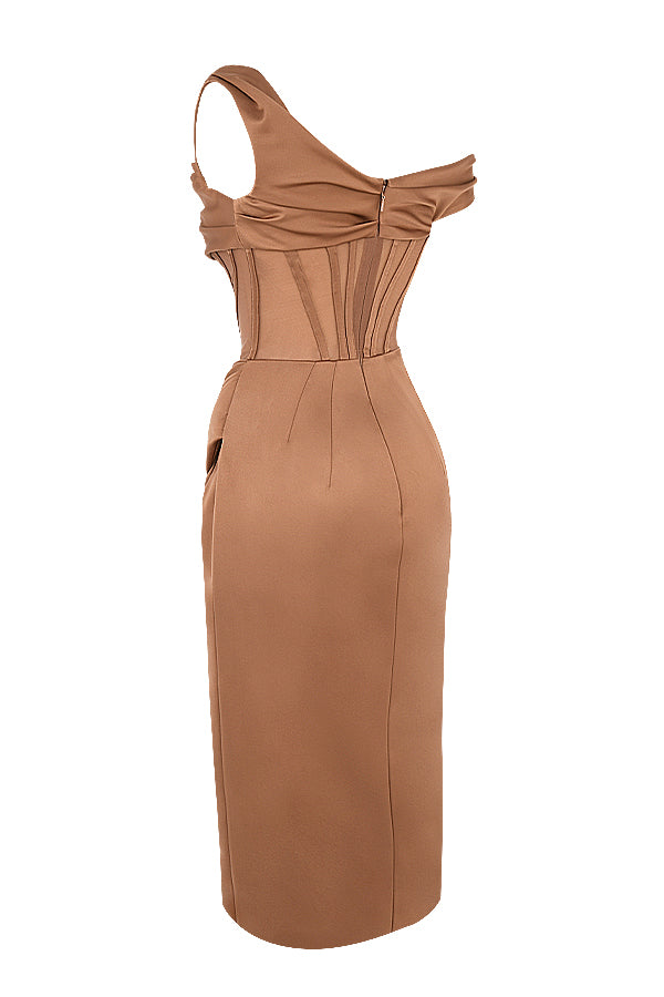 Nerys | Asymmetrical Draped Midi Corset Dress