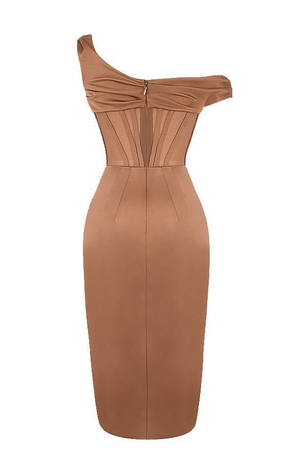 Nerys | Asymmetrical Draped Midi Corset Dress
